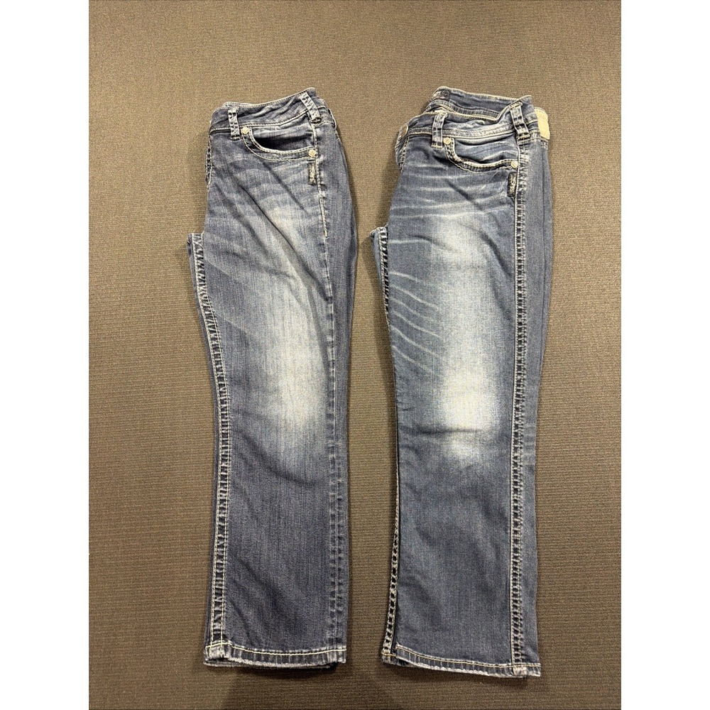 Silver Capri Jeans Lot Of 2 Women Medium Wash Stretch Denim Size 31 Suki Aiko